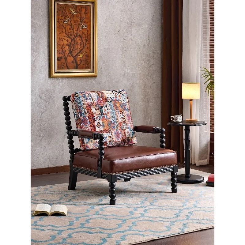 Single sofa all solid wood fabric sofa art style furniture living room retro comfortable casual sofa chair