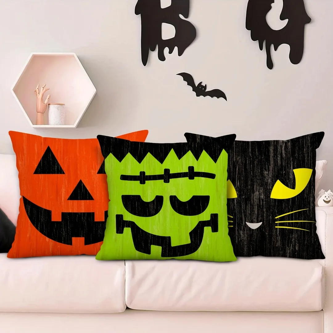 Halloween Linen Cushion Cover Trick or Treat Theme Pillowcase Cartoon Ghost Face Pillow Cover Halloween Party Decoration 2025