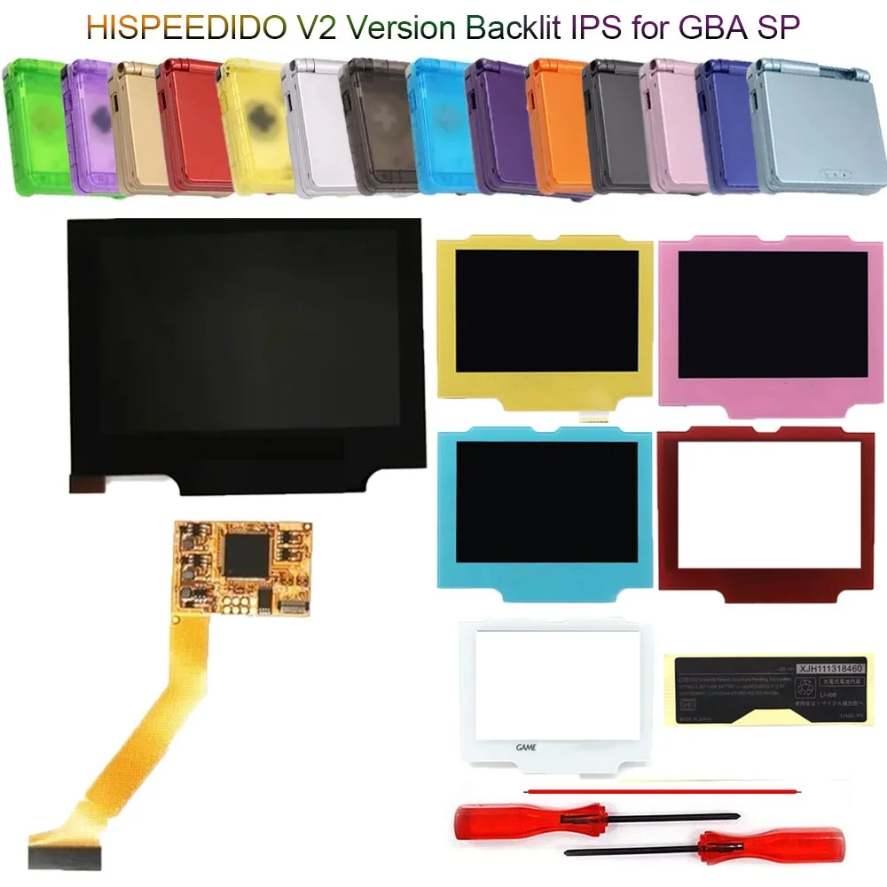 

HISPEEDIDO V2 GBA SP комплекты для замены экрана для Gameboy Advance SP высокая яркость IPS ЖК-корпус чехлы желтый/красный объектив