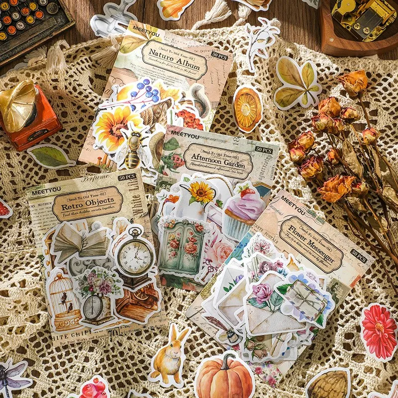 50 Pcs/pack Autumn Harvest Aesthetic Stickers Scrapbooking Sticker Set for Crafts Supplies Journaling Album Art Diary Planner