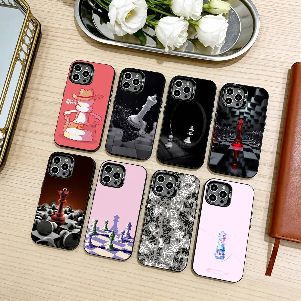 

Art C-Chess Phone Case For iPhone17,16,15,14,13,12,11 Plus,Pro Max Black Candy silver phone case