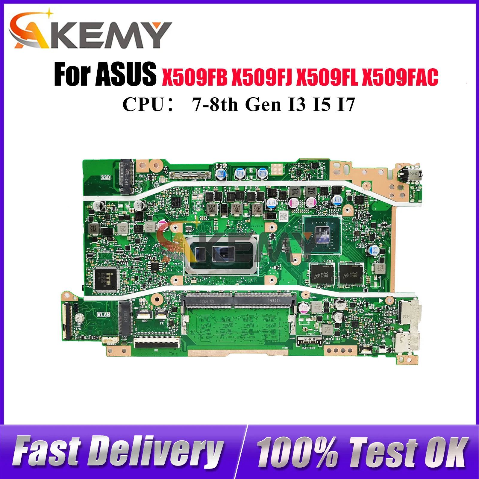 

X509FB Материнская плата для ноутбука ASUS A509F X509F X509FJ X509FL F509F Y5200F X509FAC Материнская плата с процессором I3 I5 I7 100% ОК тесто