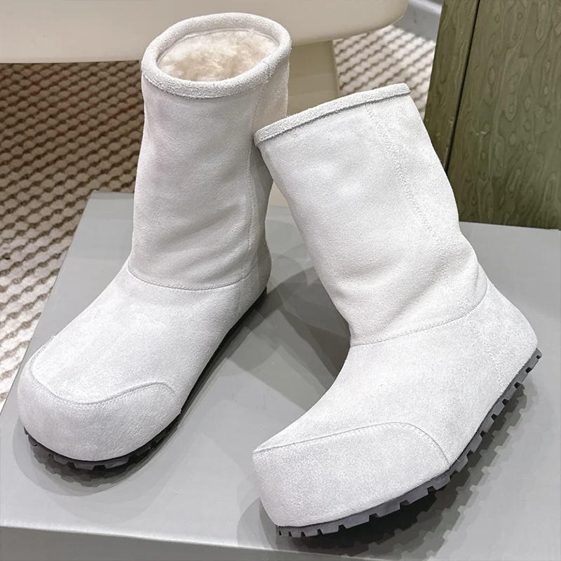 

High quality cow suede upper, wool lining women's winter large-toe snow boots - comfortable and warm shoes 25090750