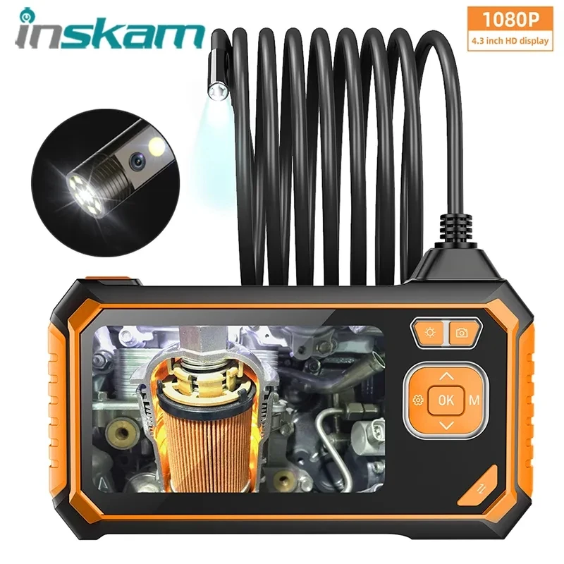

INSKAM HD1080P 4.3 Inch IPS Screen Industrial Endoscope Camera 8mm Dual Lens Rigid Borescope For Car Engine Sewer Inspection