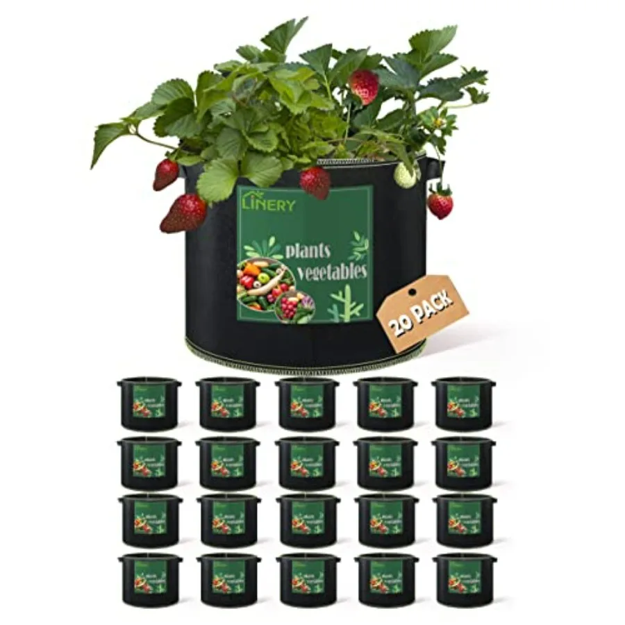 20-Pack 15 Gallon Planting Grow Bag for Outdoor Gardening, Black Heavy Duty Non-Woven Fabric, Thickened with Upgraded Hemming H