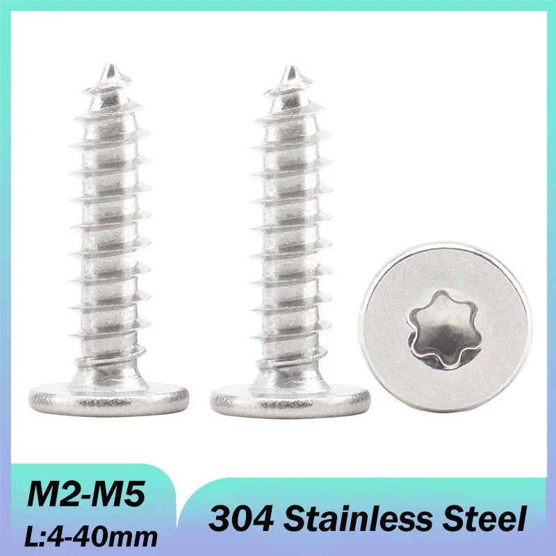 M2 M2.3 M2.6 M3 M4 M5 304 Stainless Steel Torx Six-Lobe Ultra Thin Flat Head Self-tapping Wood Screws Length:4-40mm