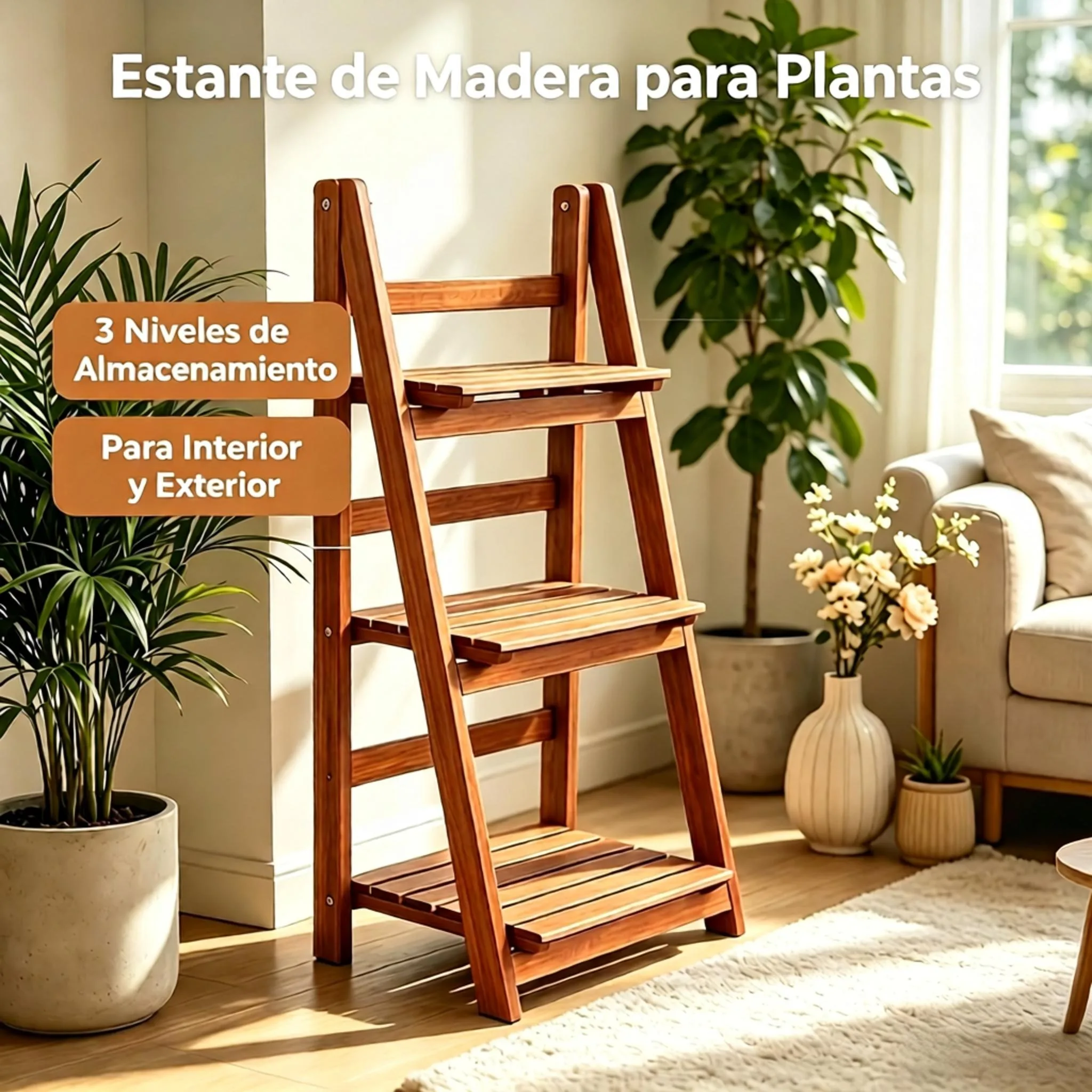 Support à plantes pliable à 3 niveaux en bois, support décoratif pour pots de fleurs d'intérieur et d'extérieur, organisateur de fleurs à plusieurs niveaux polyvalent, dimensions 80x41x25cm