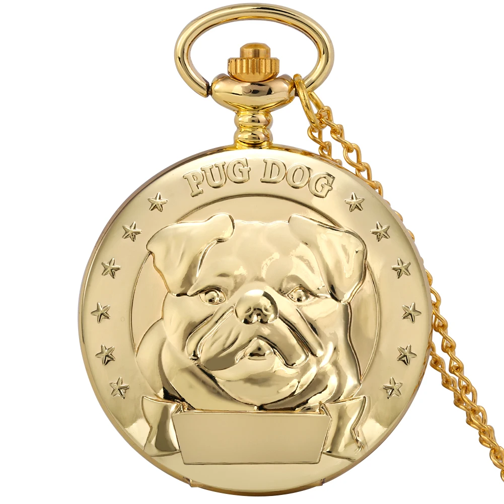 Pug Dog Pet Dogs Sweater Necklace Quartz Pocket Watch Luxury Golden Alloy Animal Jewelry Clock Birthday Gifts as Collectibles