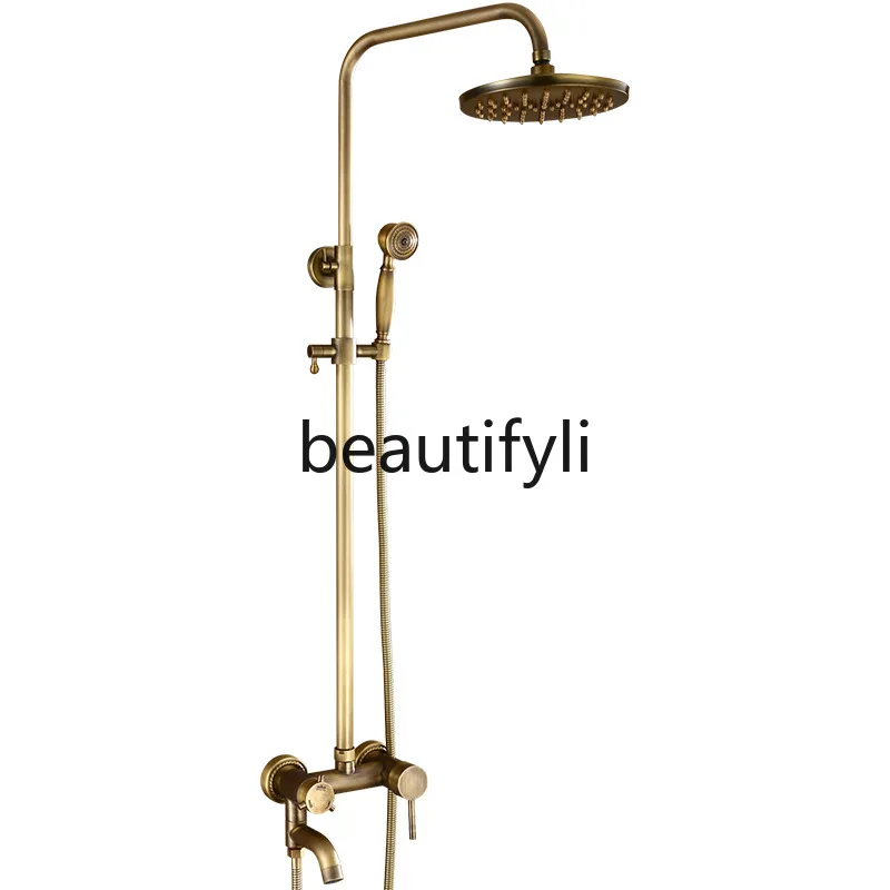 

European retro brass shower set, lift pressurized bathroom bathroom