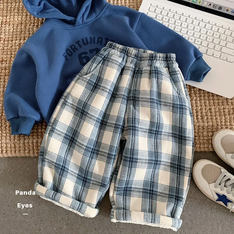 Pants High End Handsome 2026 New Children Clothing Autumn and Winter with Velvet Straight Leg Pants Casual