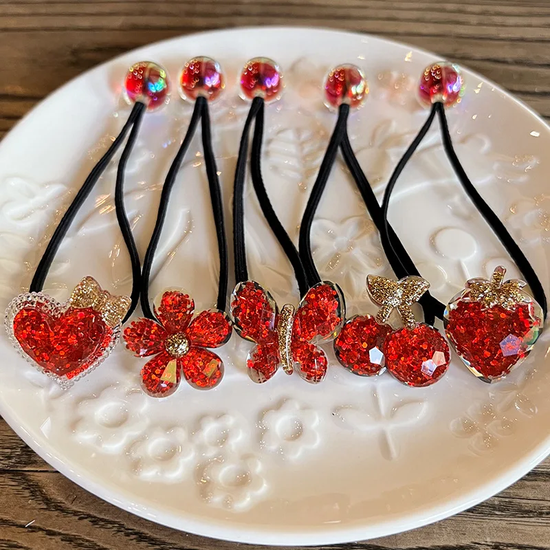 

2 Pcs Red Cute Flower Hair Ties Children Girls Kids Elastic Hair Rubber Band Ring Rope Accessories Scrunchies Headdress Headwear