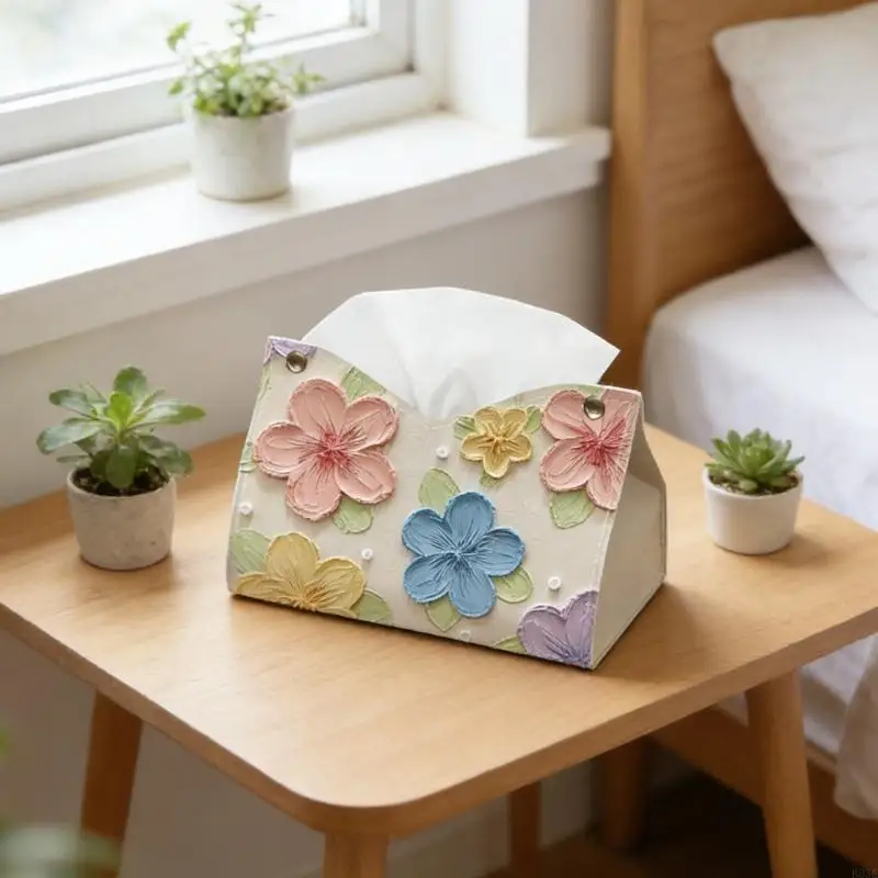 Elegante Ölgemälde Floral Leder Tissue Box Cover Leder Tissue Halter für Auto Wohnzimmer und Küchen Dekore B03E