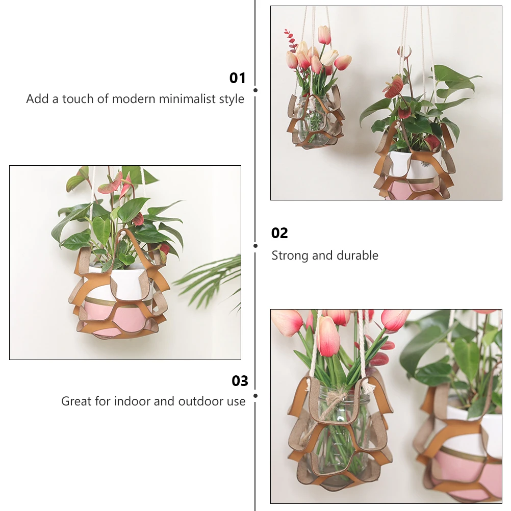 

Hanging Planter Holder Pu Flowerpot Basket For Indoor Outdoor Multi Layer Decorative Plant Stand Rope Modern Style