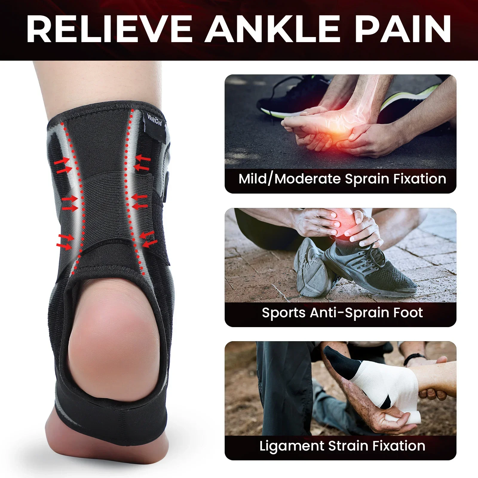 

1PC Adjustable Knob Ankle Support Brace for Plantar Fasciitis and Tendonitis Semi-rigid Adjustable System Ankle protector sports