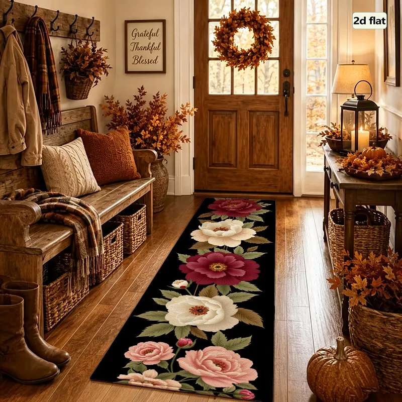 1 Piece Dark Floral Pattern Rug, Soft and Comfortable, All Seasons, lightweight, Easy to Maintain, Home Decor, Living Room, Bedroom, Dining Room, Autumn, Winter