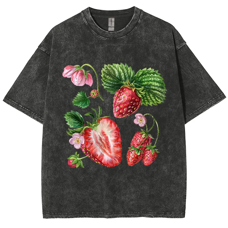 

Summer New Unisex T-Shirt Y2K Women's Clothing Sales 2024 Oversize Strawberry print faux denim top Harajuku short sleeve casual