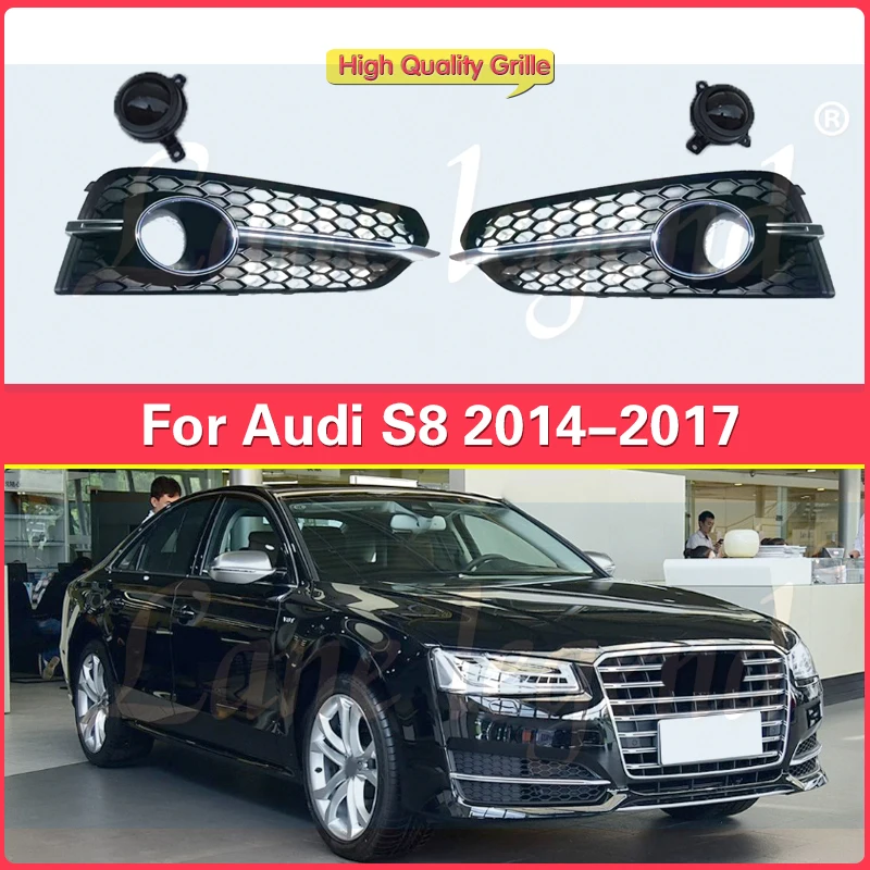 for Audi A8 A8L S8 2014-2017 Fog Lamp Grille L/R Fog Light Bezel Grill Practical Under Front Bumper Lamp Frame Cover With ACC