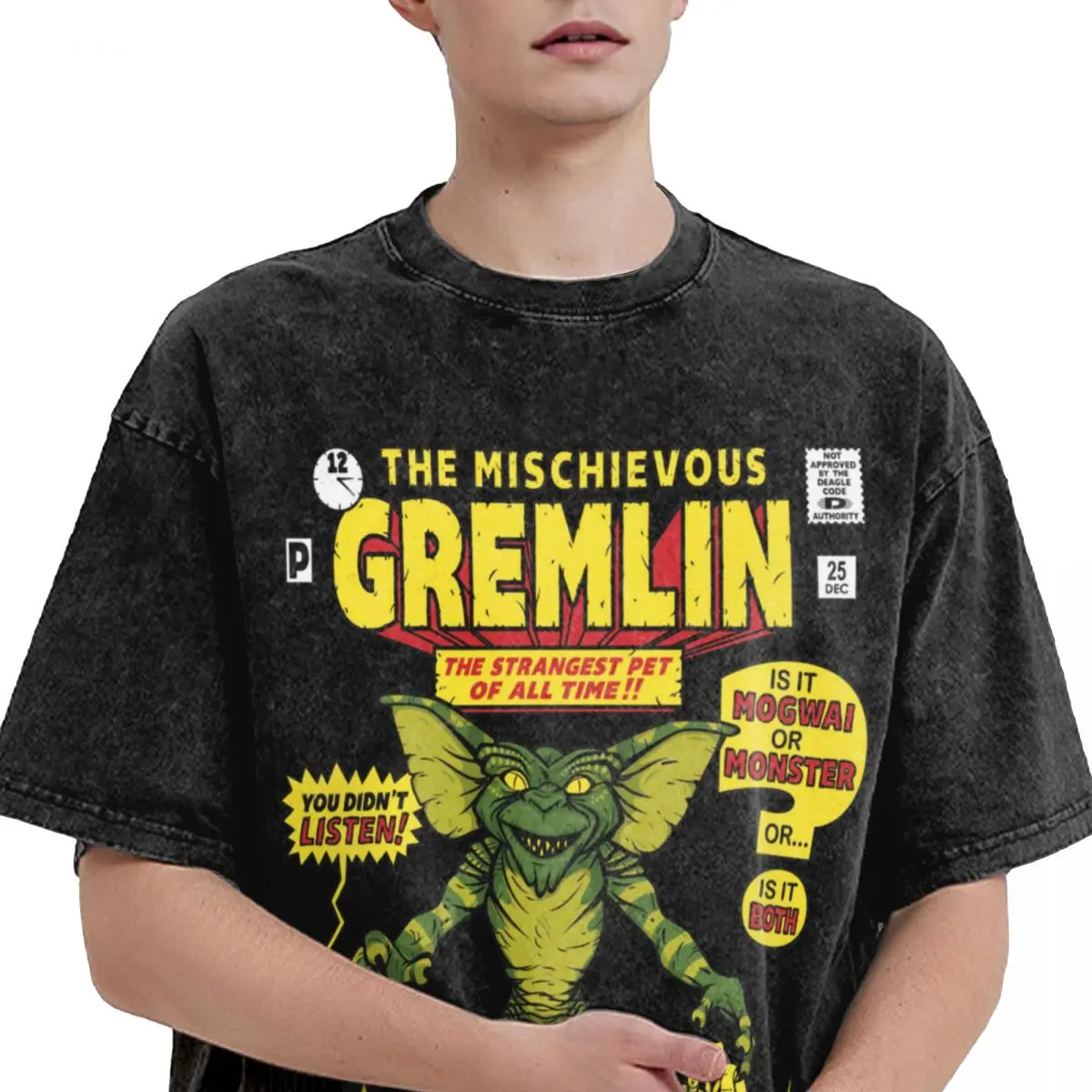 The Mischievous Gremlin Washed T Shirts Streetwear T-Shirt Gremlins Gizmo Monster 80s Horror Christmas Movie Tee Shirt Oversize