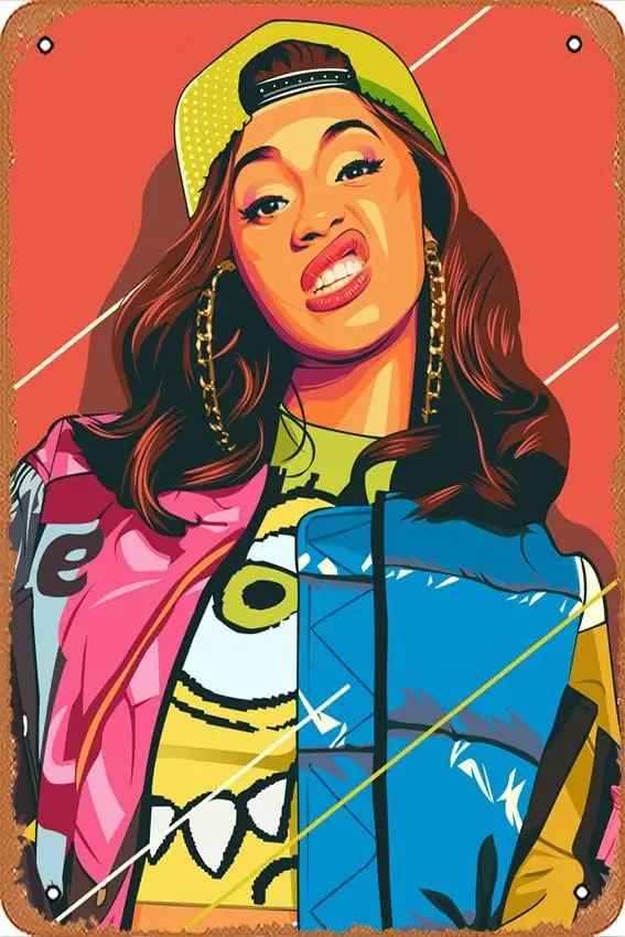 muecddoa Cardi B - Hip Hop Artist - Poster - Canvas Print - Wooden Hanging Scroll Frame Art Print Wall Art Metal Painting   Vint