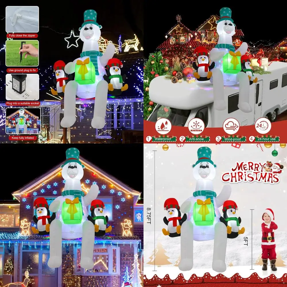 

Гигантский надувной белого медведя на 8 футов со светодиодной подсветкой и калейдоскопом для праздничного двора, газона и декора патио