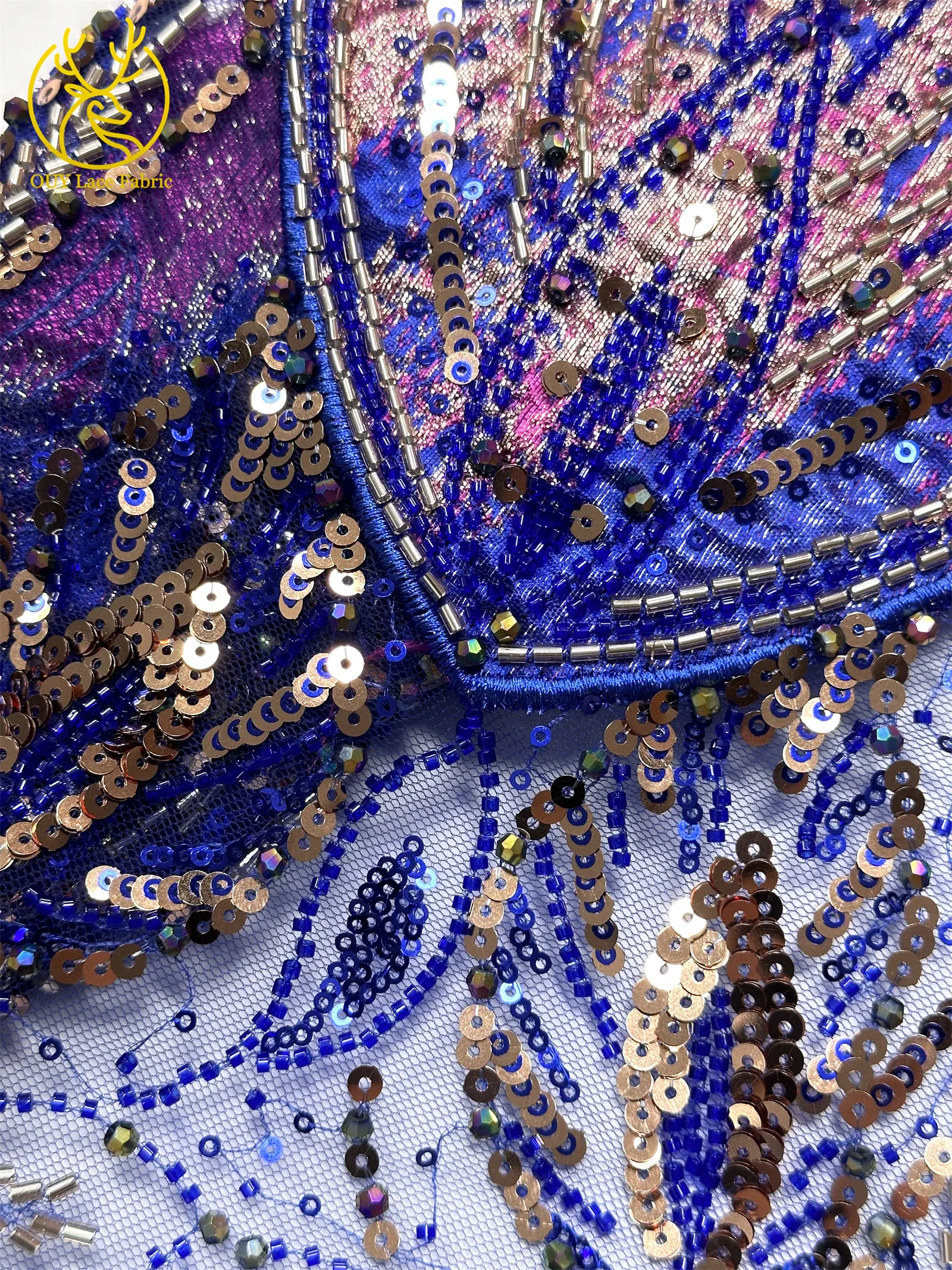 2026 Luxuriöser afrikanischer Chiffon-Spitzenstoff mit schweren Perlen, lila nigerianischer Pailletten-Spitzenstoff, geeignet für Damen-Partykleider – Detail 21