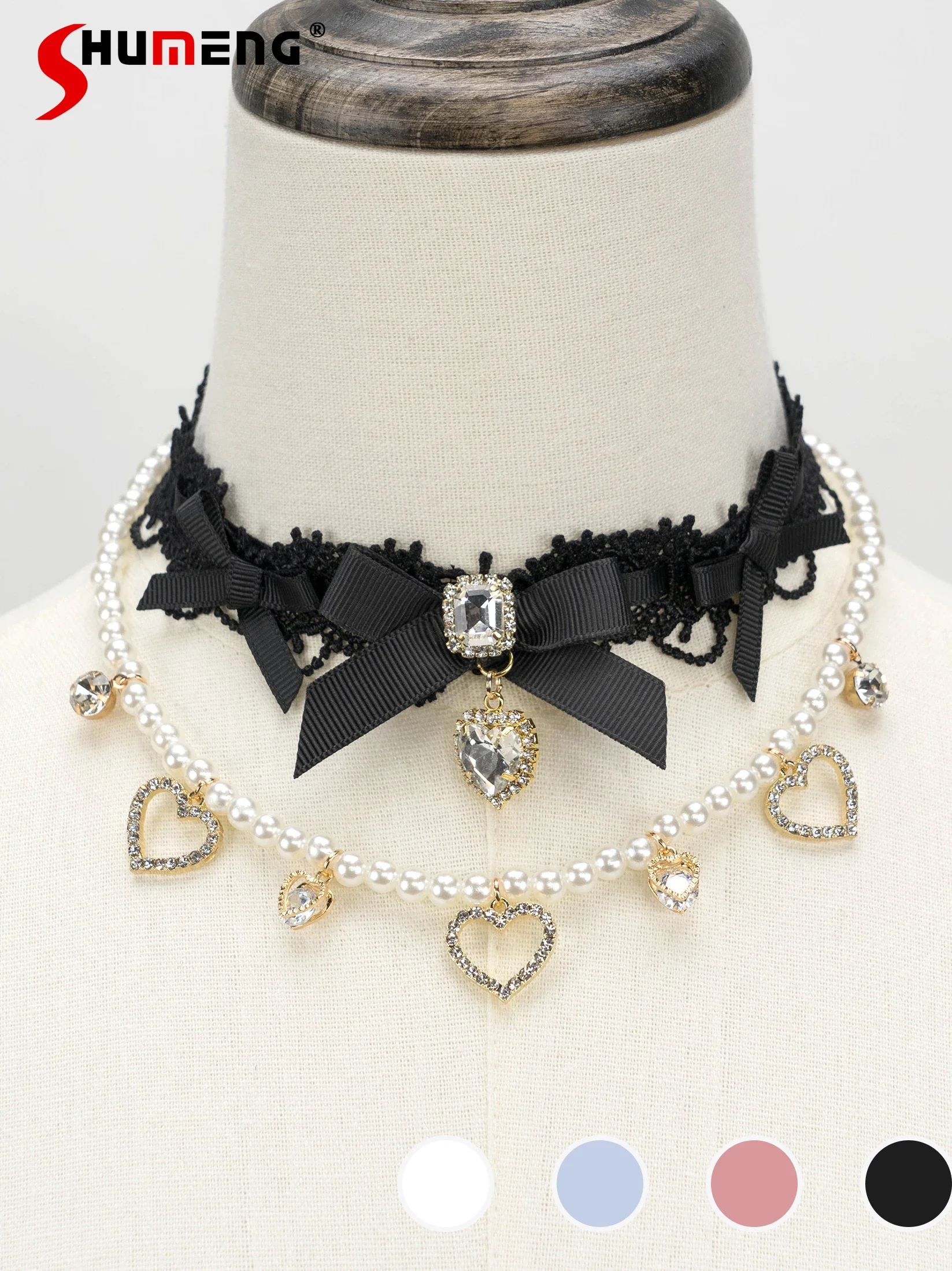 Lolita Sweet Mine Mass-Produced Choker Cute Double-Layer Pearl Collar Necklace Kawaii Clavicle Chain for Women