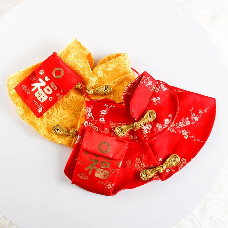 Cat Clothing Pet Supplies Chinese Style Festive Cape Neck Tie Red Envelope Christmas Shawl Cat Spring Decoration Collar Bow Tie