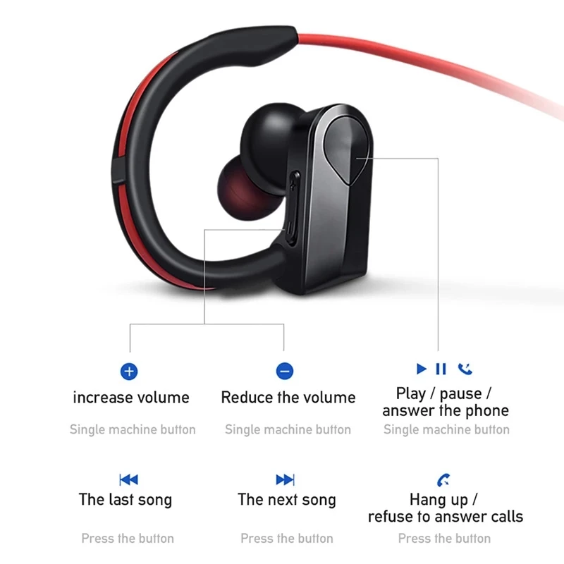 bluetooth-compatible Earphone Wireless Ear Hook Headphone sport headset bass Bass headphones with Mic for