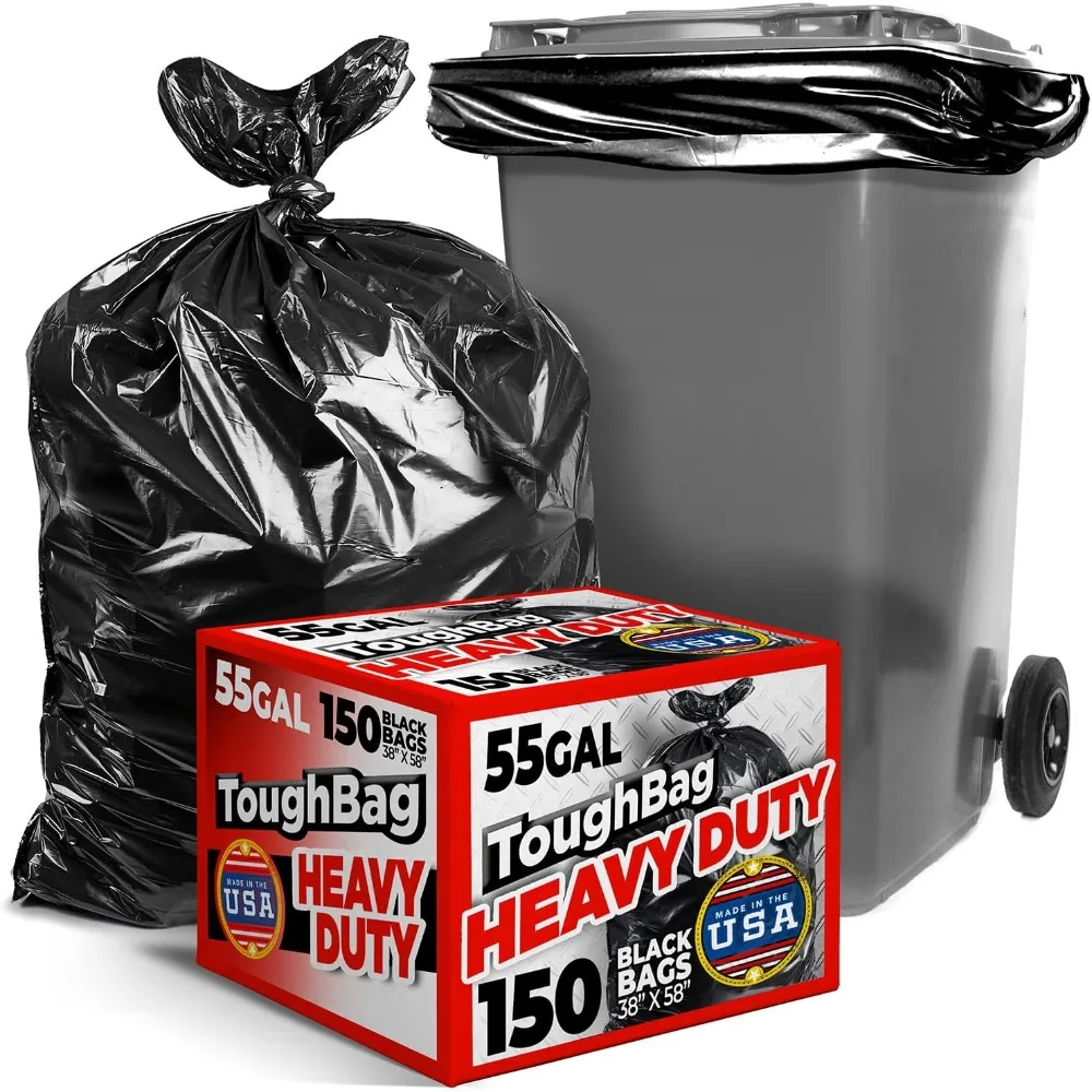 

55-60 Gallon Heavy Duty Trash Bags - 150 Count, 38" x 58" Black Garbage Bags for Commercial, Lawn, and Leaf Use