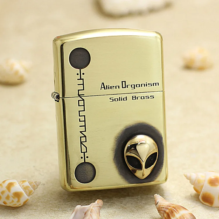 

Genuine Zippo carving alien oil lighter copper windproof cigarette Kerosene lighters Gift with anti-counterfeiting code