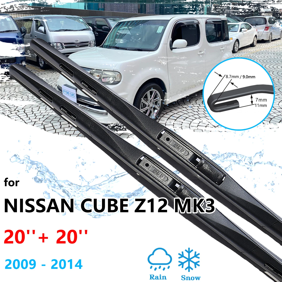 2x For Nissan Cube Z12 MK3 2009~2014 Frameless Wiper Blades Rubber Window Windshield Windscreen U J Hook Auto Replacement Parts