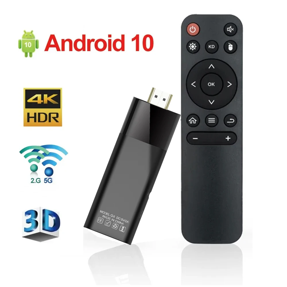 Q6 Android 10 TV Stick HDR Set Top OS 4K 1080P WiFi 6 2,4/5,8G Smart TV Sticks для Google YouTube NETFLIX Сетевой медиаплеер