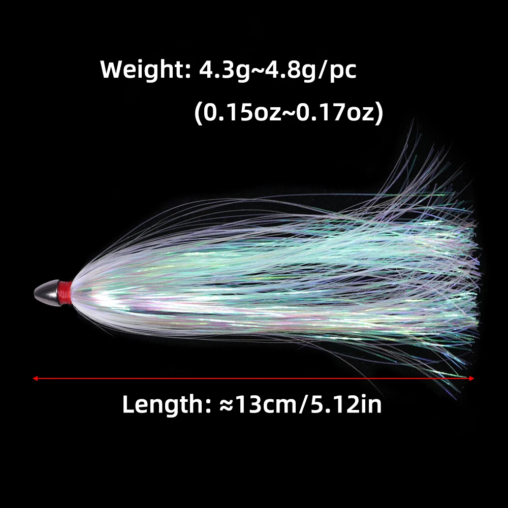 3PCS 6PCS 13cm/4.5g Mylar Flash Teaser Tail Weighted Head Mylar Skirt Saltwater Fishing Trolling Lure For Sea Bass Mahi Wahoo