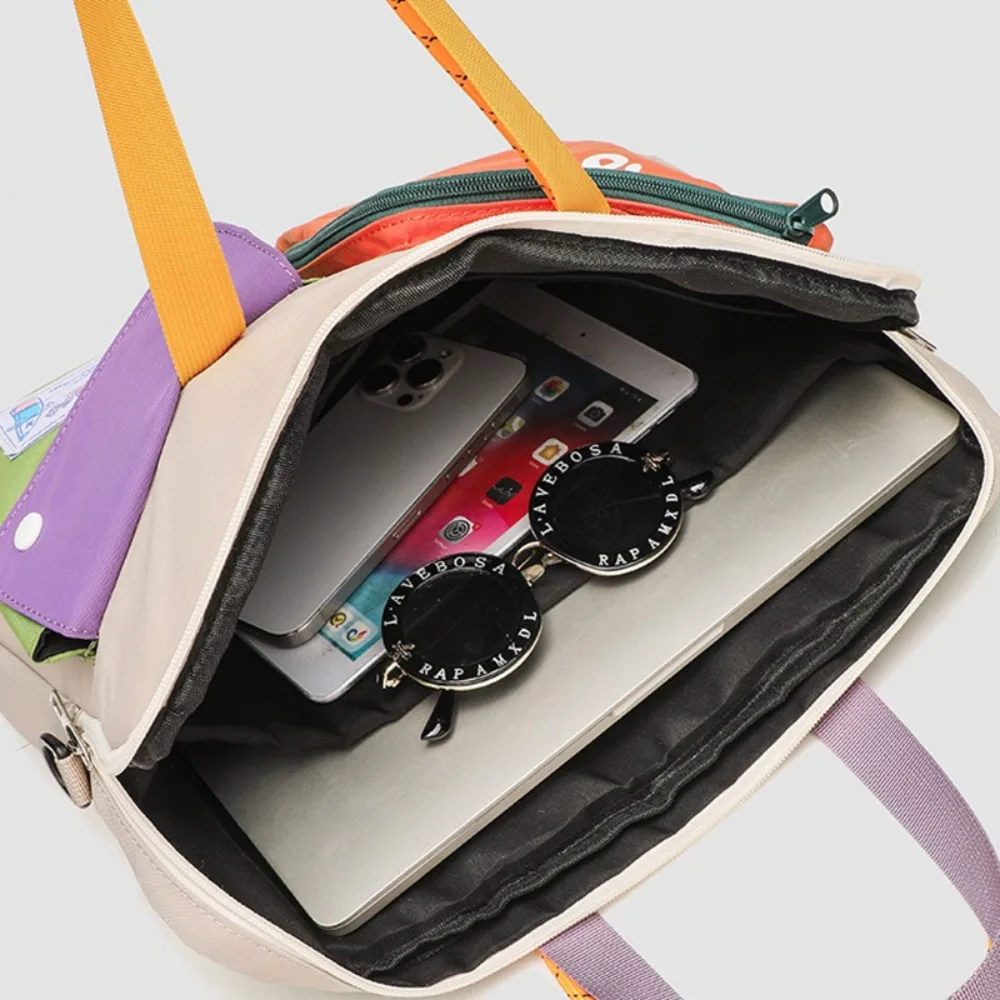 Canvas Travel Tote Bag Casual Contrast Color Design Large Capacity Laptop Computer Bag Portable Multi-Pockets
