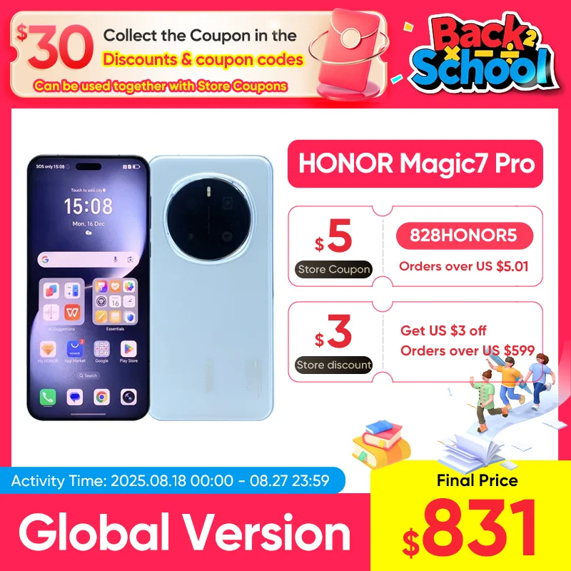 HONOR Magic7 Pro Global Version 5G AI Smartphone Snapdragon 8 Elite 6.8''120Hz OLED Screen 200MP Cameras 100W Charge Magic 7 Pro