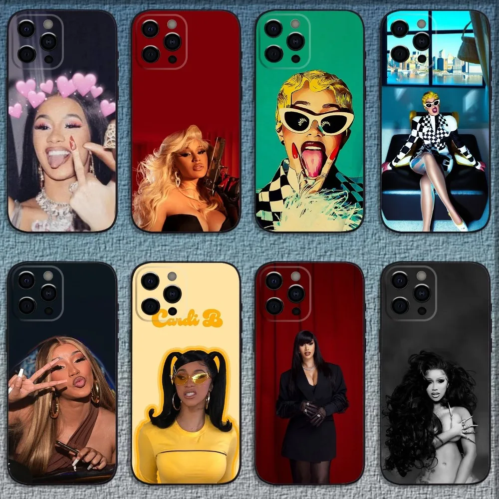 Hot Rapper C-Cardi B Phone Case For iPhone 16,15,14,13,12,11,Pro,X,XS,Max,XR,Plus,Mini Soft Black Cover