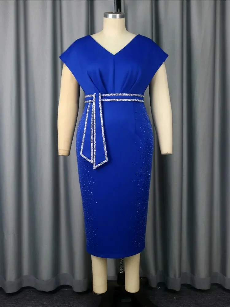 

Блестящее платье миди с v-образным вырезом больших размеров, элегантная вечерняя одежда с бриллиантами для женщин, церковные банкеты, свадьбы, другие случаи