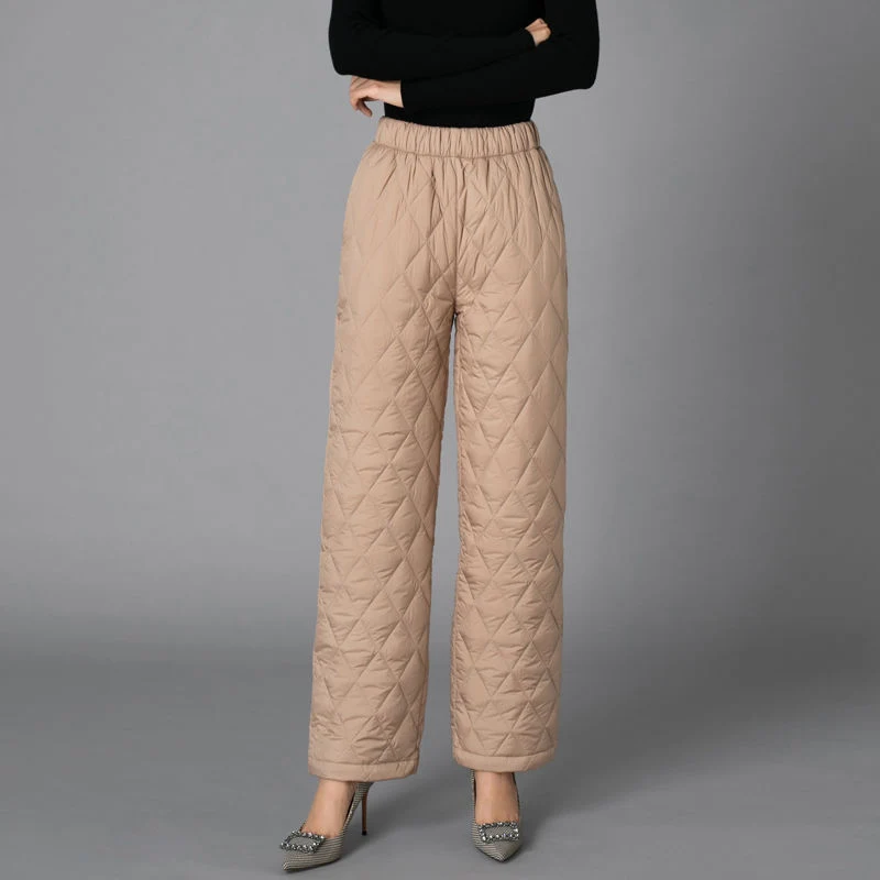 Thicken Warm Down Cotton Pants Women Autumn Winter Wide Leg Padded Quilted Trousers Woman Elastic Waist Straight Thermal Pants