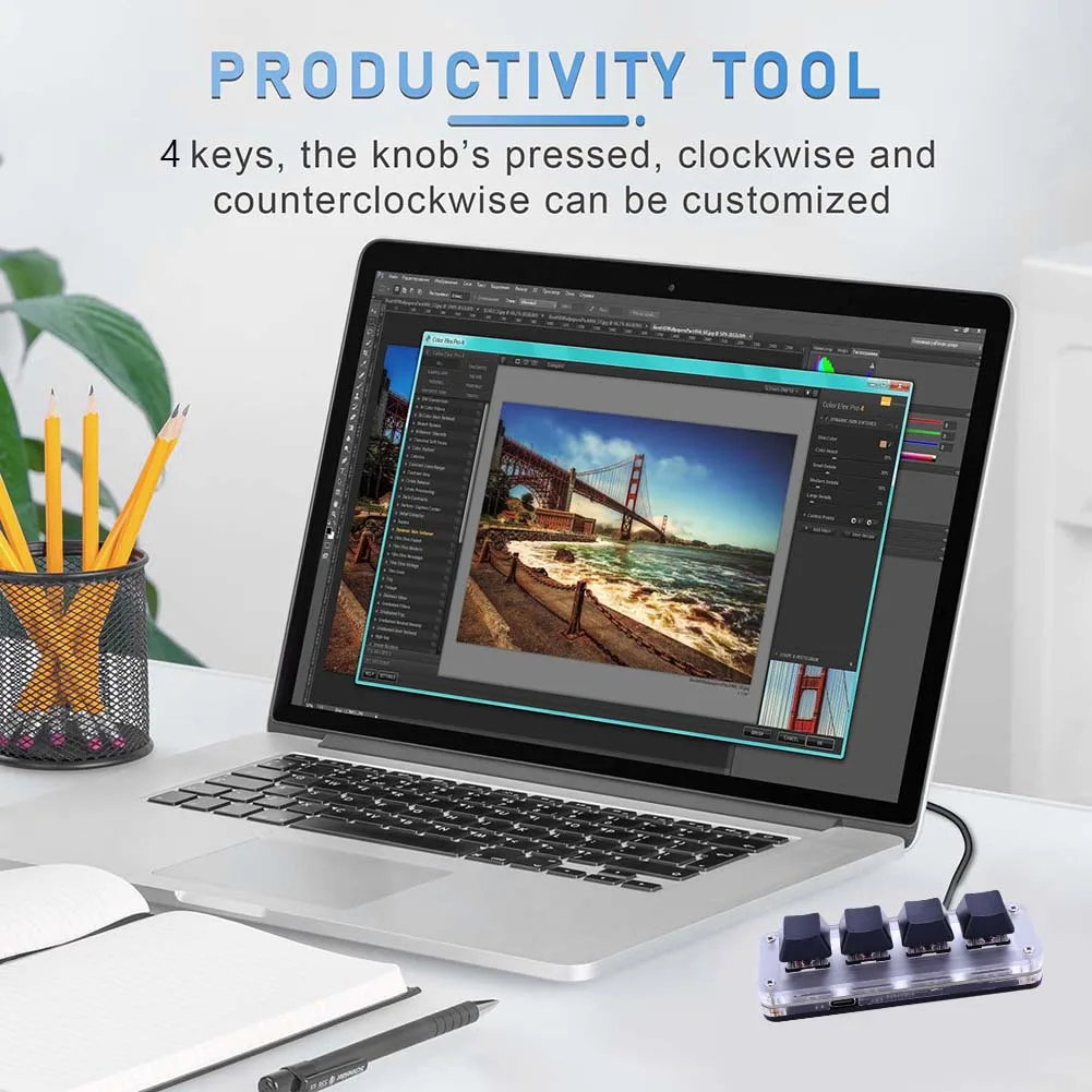 لوحة مفاتيح صغيرة مخصصة للألعاب الميكانيكية لوحة مفاتيح ماكرو مخصصة للبرمجة USB 4Key 3Key + 1 مقبض للعمل المكتبي لألعاب الكمبيوتر OSU