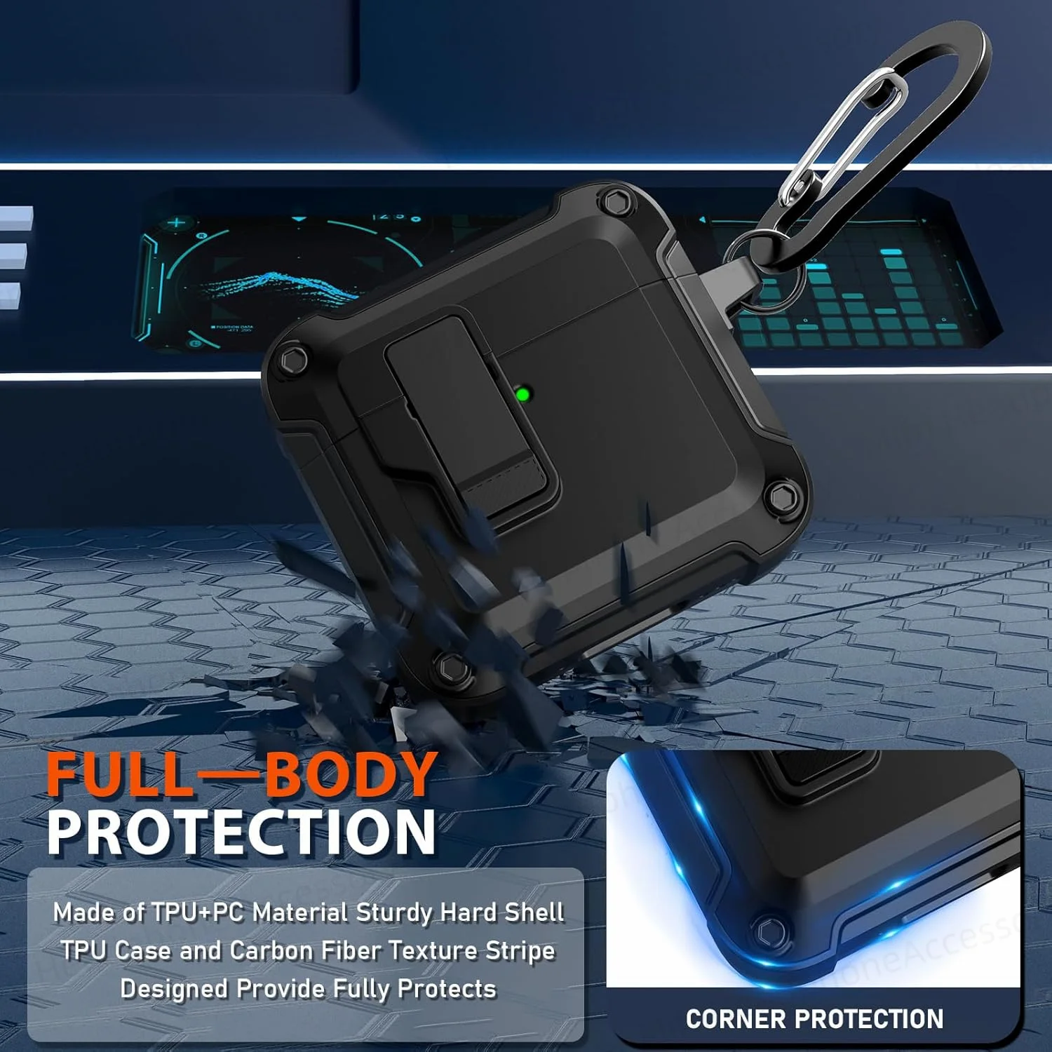 에어팟 4 2024 이어폰 케이스용 보안 잠금 장치, 충격 방지 보호 커버, 에어팟 4 세대 이어버드 케이스, 키체인 포함