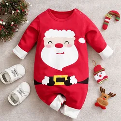 Christmas Costume 2023 New Year Clothing Toddler Baby Boys Girl Romper Long Sleeved Cotton Cartoon Print Infant Baby Jumpsuit