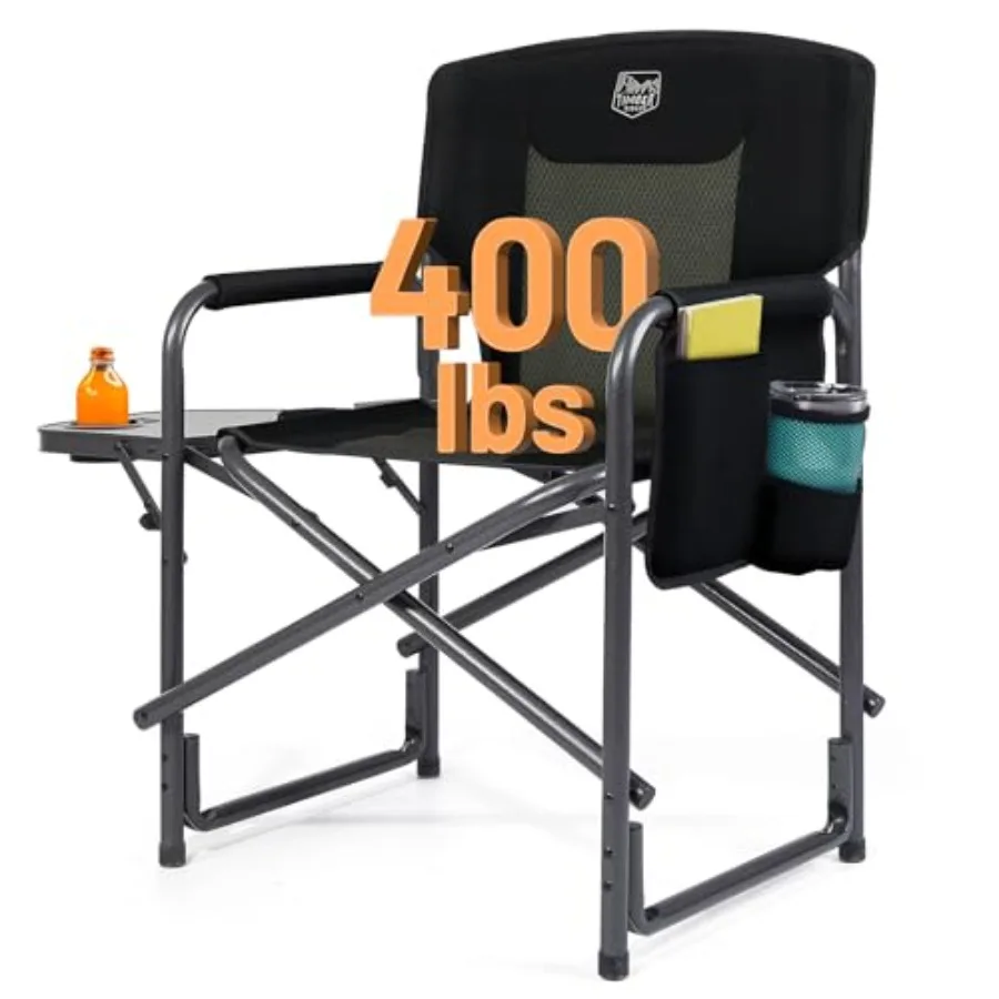 

Aluminum Oversized Camping Chair Lightweight Portable Directors Chair with Side Table and Detachable Side Pocket for Outdoor Ca