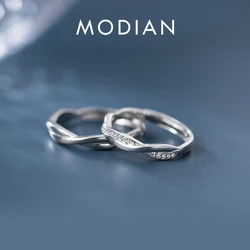 Modian Romantic Lovers Engagement Ring for Women Men 925 Sterling Silver Shining Zircon Adjustable Open Ring Fine Jewelry Bijoux