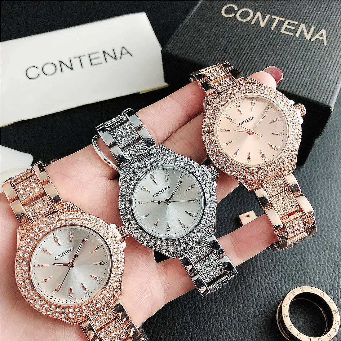 Women Watches Contena Luxury Diamond Women Watches Fashion Stainless Steel Quartz Watch Business Dress Ladies Clock montre femme