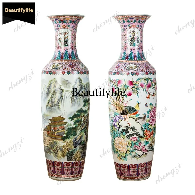 D80 Jingdezhen ceramics floor-to-ceiling vase pastel living room hotel company opened housewarming ornament