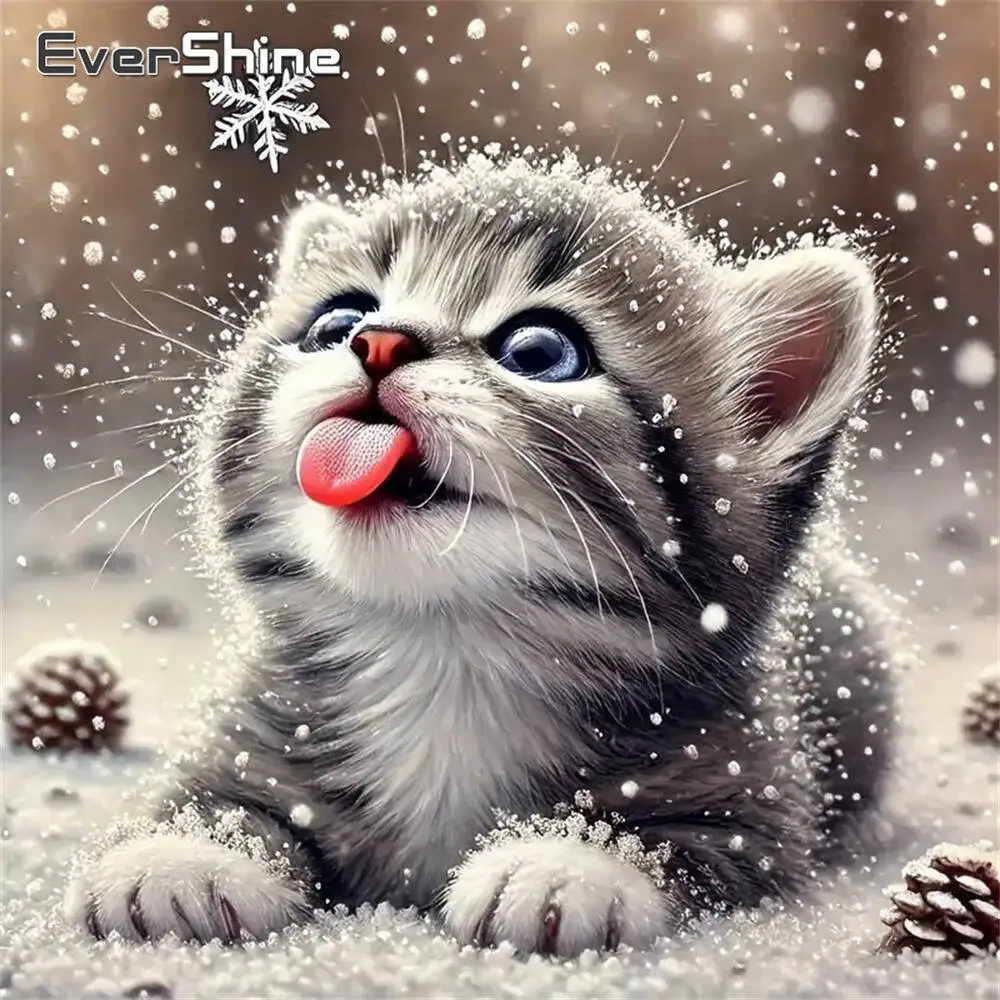 Evershine Animal Diamond Mosaic Cat DIY Pattern For Adults Beginners Painting Winter Full Square Round Diamond Embroidery