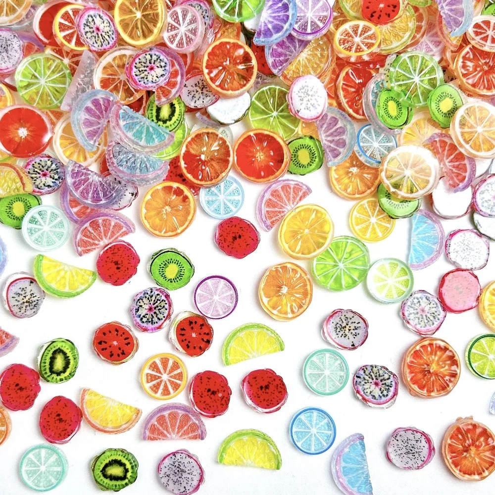 30Pcs/Bag Cute Resin 3D Nail Art Charms Orange Shape Lemon Shape Fruit Nail Charms Kiwi Shape Flatback Nail Rhinestones Nail Art