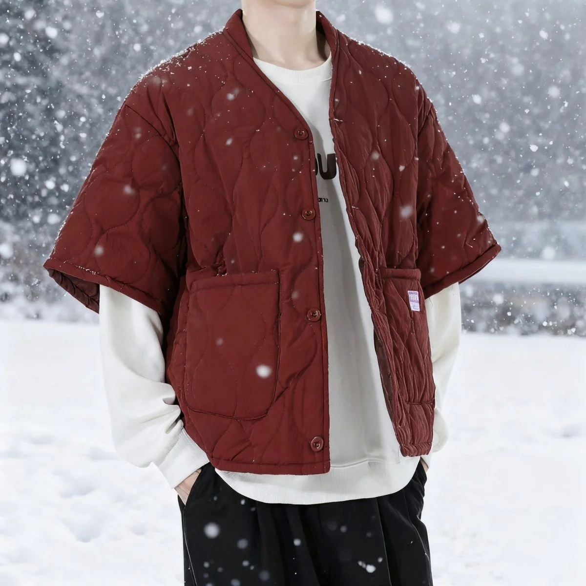 النمط الصيني الجديد ملابس العمل القطن وسادة مبطنة الرجعية الرجال نمط القرع فضفاضة قصيرة الأكمام سترات الشتاء للجنسين المعاطف الدافئة #1