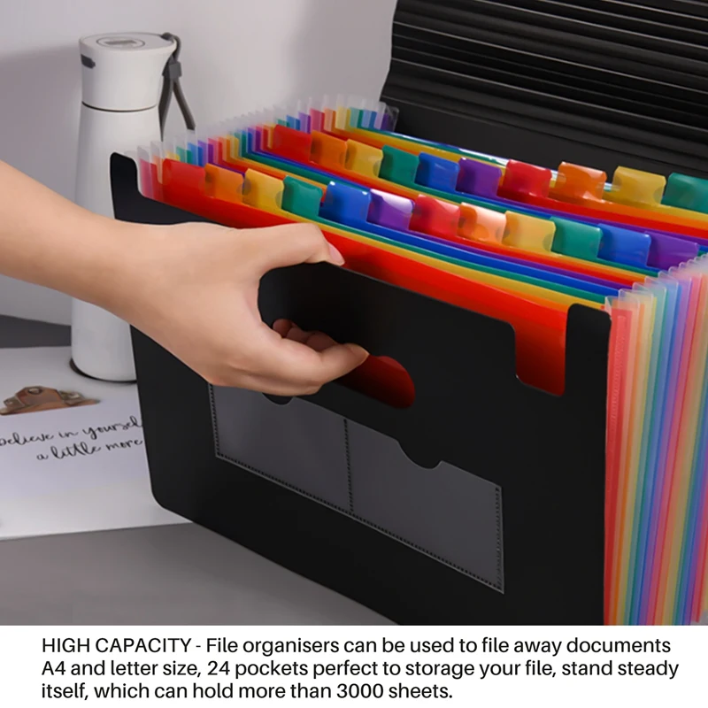Expanding File Folder 24 Pockets Portable Rainbow A4 File Organiser Self Standing Accordion Document Filing Box