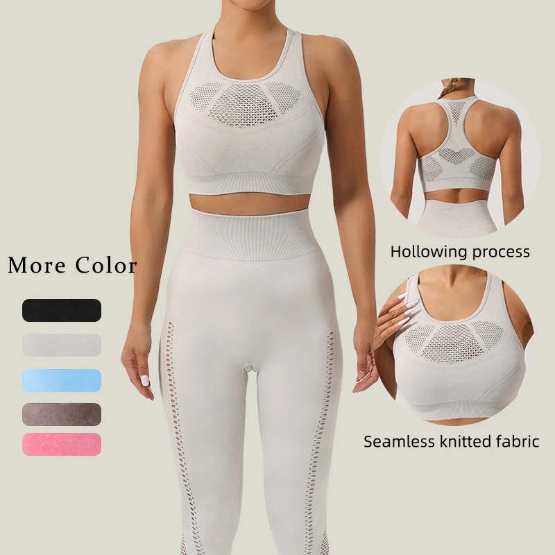 

2024 Yoga Set Breathable Fitness Suit Pilates Running Women's Tracksuit Athletic Wear Clothes Sports Bra Leggings Suit Gym top